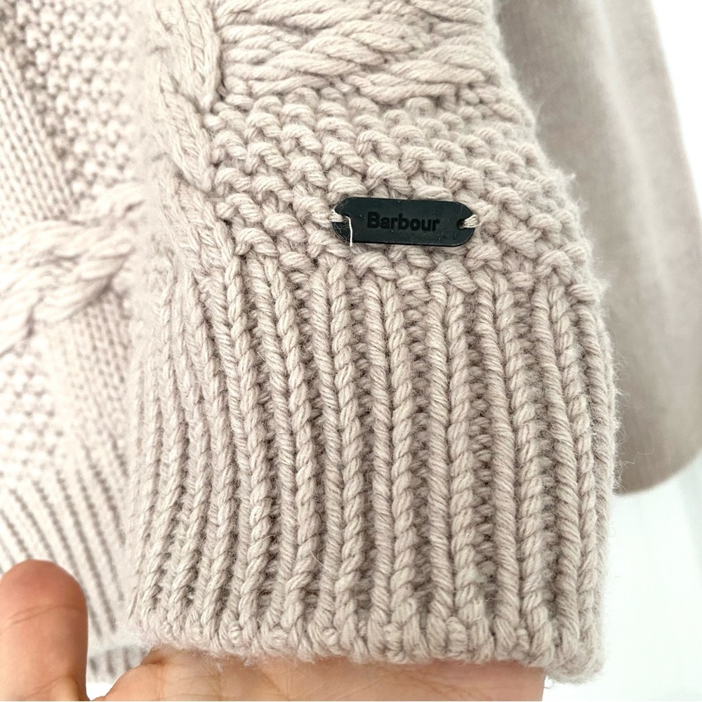 Barbour Chunky Cable Knit Winter Tartan Crew Wool Cashmere Sweater Beige 10 - Picture 4 of 6